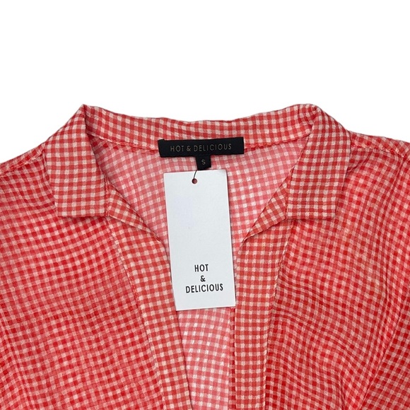 Hot & Delicious Gingham Top Wrap Red White Semi Sheer Small S NWT - Picture 5 of 13